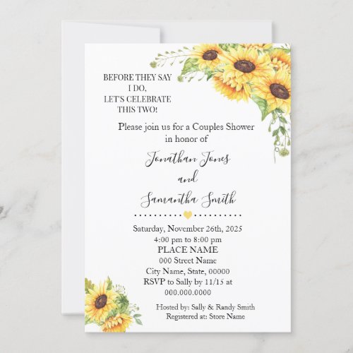 Before they say I do couples shower sunflowers Invitation