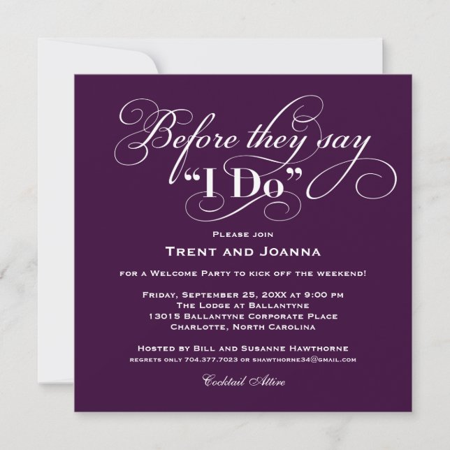 Before They Say I Do Plum Welcome Party Invitation (Front)