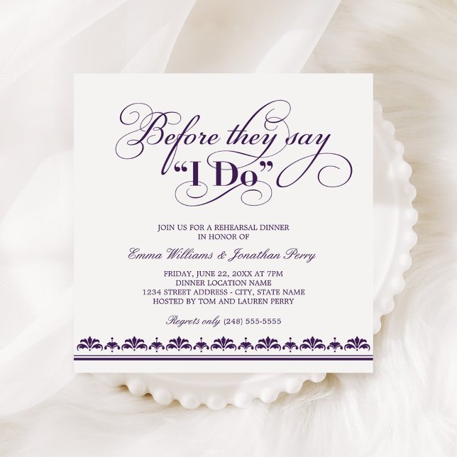 Before They Say I Do Purple Rehearsal Dinner Invitation (Creator Uploaded)