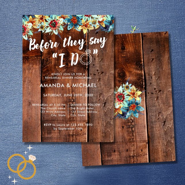 Before They Say I Do Rustic Ring Rehearsal Dinner Invitation (Creator Uploaded)