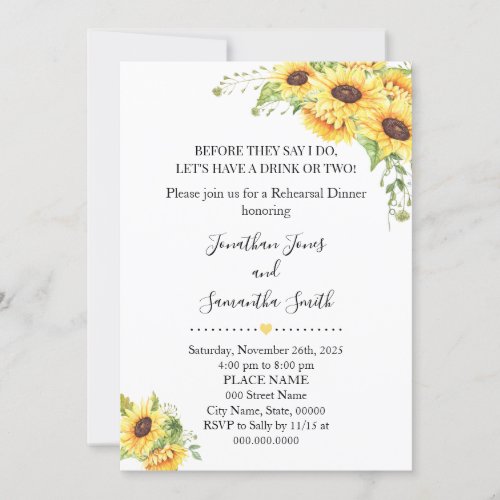 Before they say I do sunflowers rehearsal dinner Invitation