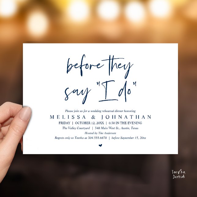 Before They Say "I Do", Wedding Rehearsal Dinner Invitation (Before They Say "I Do", Modern Wedding Rehearsal Dinner Invitation Card in navy blue)