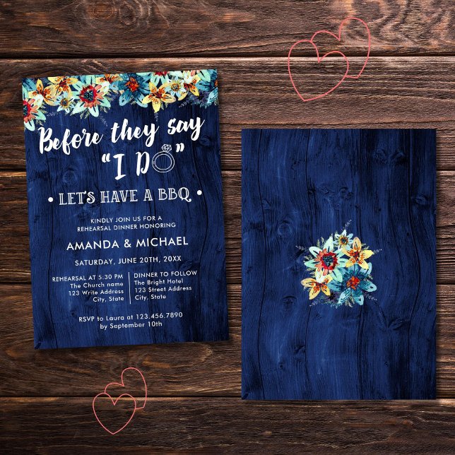 Before They Say I Do Wood BBQ Rehearsal Dinner Invitation (Front/Back)