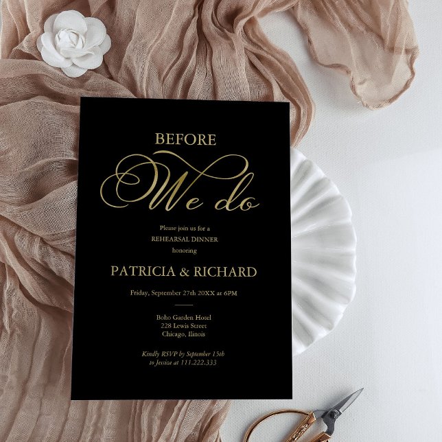 Before We Do Black Gold Rehearsal Dinner Invitation (Creator Uploaded)