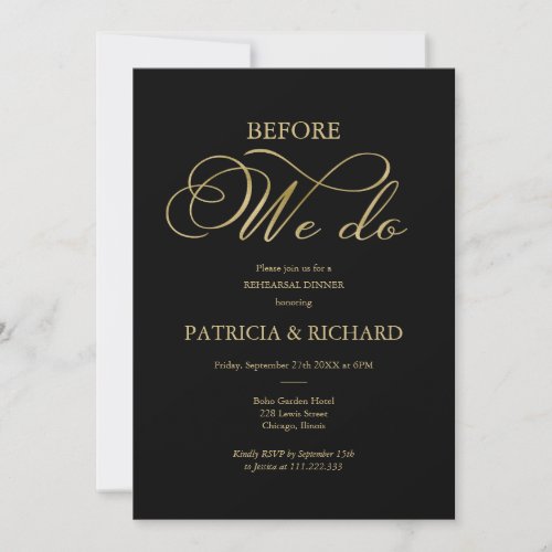 Before We Do Gold Foil Script Rehearsal Dinner Invitation