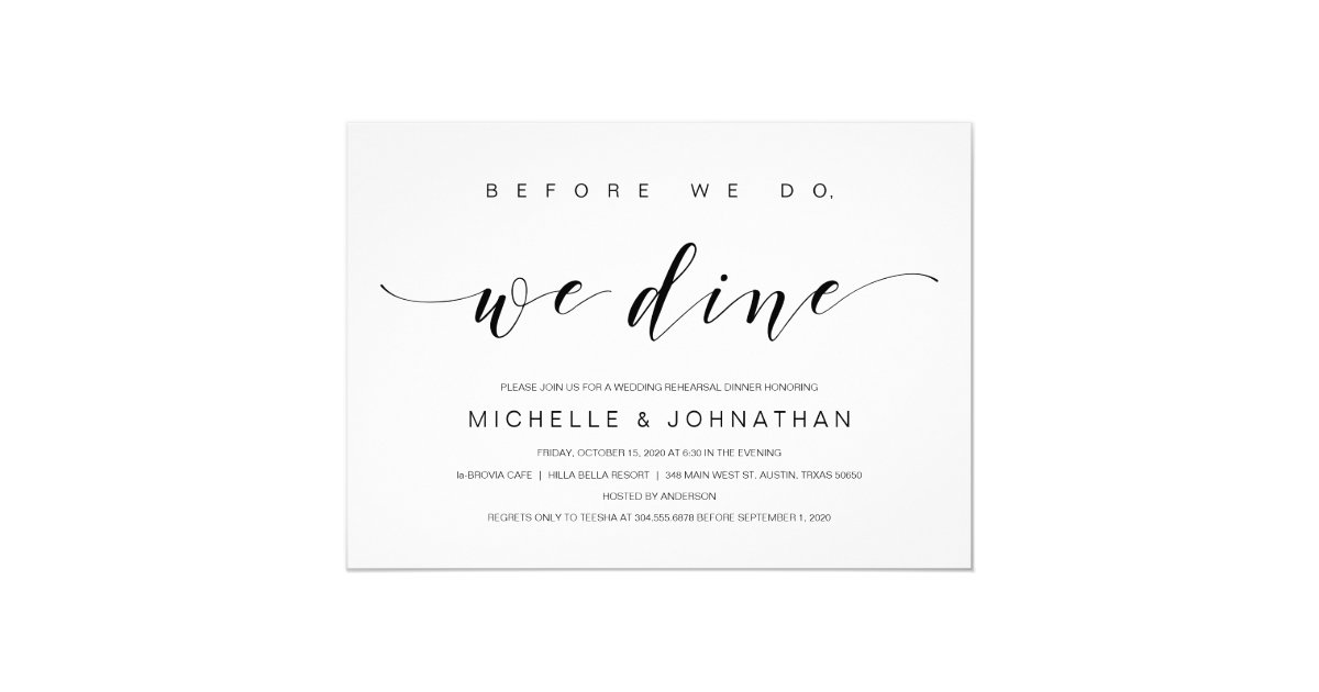 Before we do, we dine, Black, Rehearsal Dinner Invitation | Zazzle.com