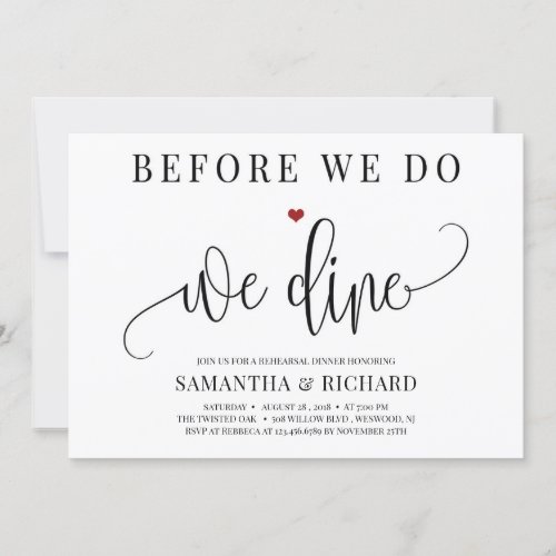 Before we do we dine calligraphy rehearsal dinner invitation