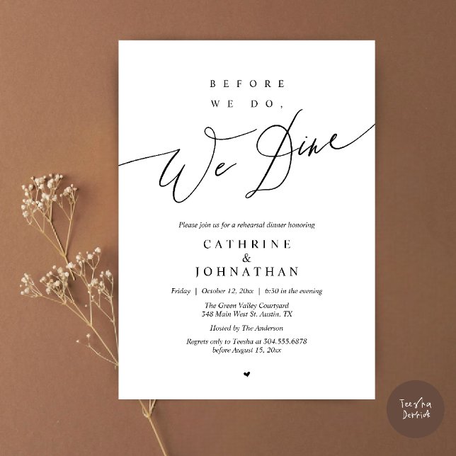 Before we do, we dine, Elegant Rehearsal Dinner Invitation (Before we do, we dine, Modern Elegant Romantic Rehearsal Dinner Invitation Card in Black and white)
