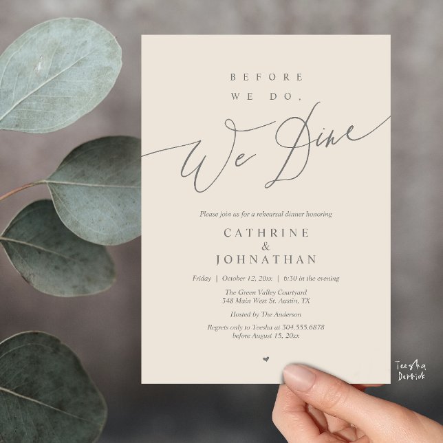 Before we do, we dine, Navy Blue Rehearsal Dinner Invitation (Before we do, we dine, Modern Elegant Romantic Rehearsal Dinner Invitation Card in Dark Grey Cream)