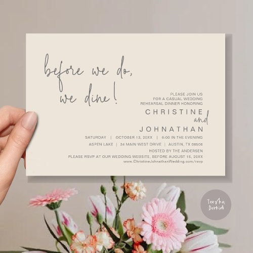 Before We Do We Dine Rehearsal Dinner Cream Grey Invitation