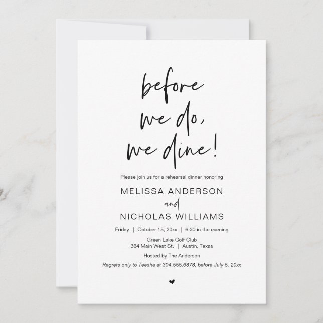 Before We Do, We Dine, Wedding Rehearsal Dinner In Invitation (Front)