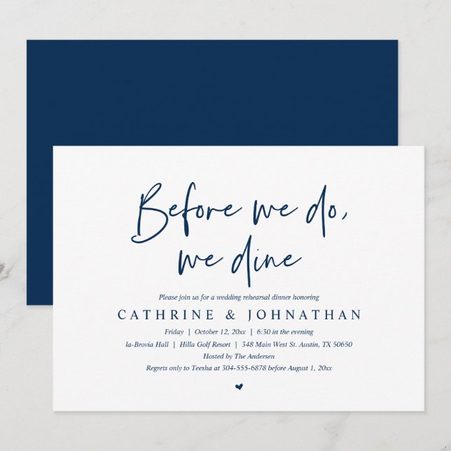 Before we do, we dine, Wedding Rehearsal Dinner In Invitation (Front/Back)