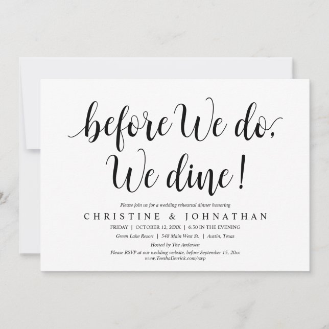 Before We do, We Dine, Wedding Rehearsal Dinner Invitation (Front)
