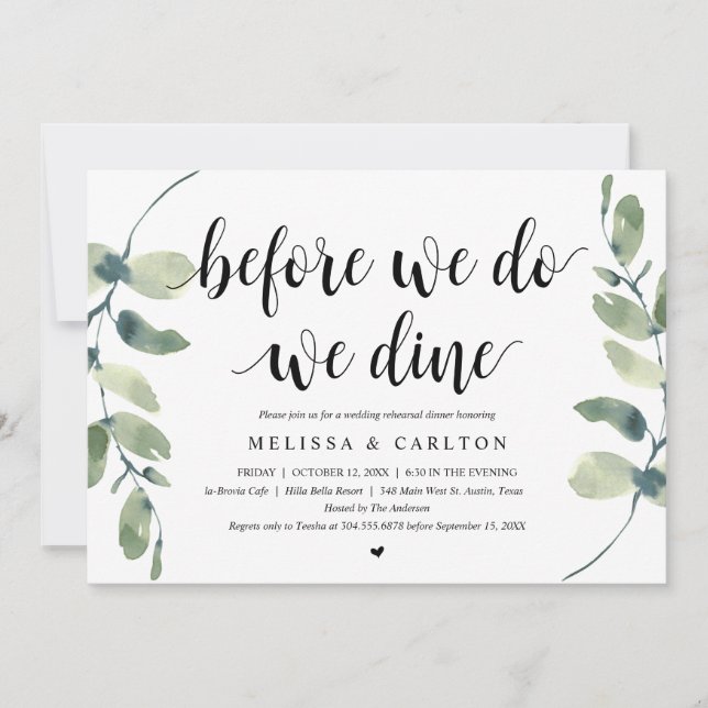 Before We Do, We Dine, Wedding Rehearsal Dinner Invitation (Front)