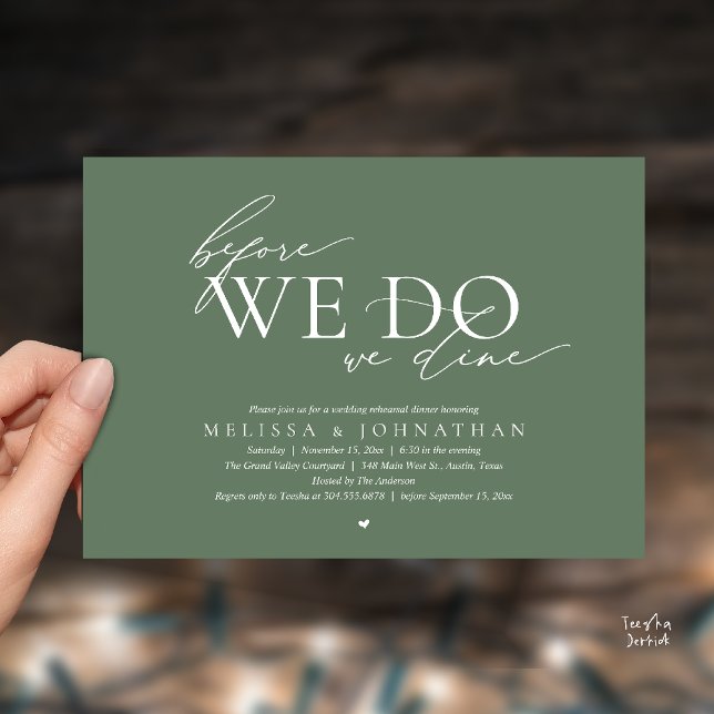 Before We Do, We Dine, Wedding Rehearsal Dinner Invitation (Before We Do, We Dine, Wedding Rehearsal Dinner Invitation Card Sage Green)