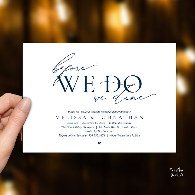 Before We Do, We Dine, Wedding Rehearsal Dinner Invitation (Before We Do, We Dine, Wedding Rehearsal Dinner Invitation Card Navy Blue)