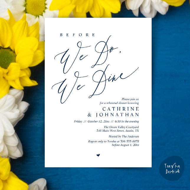 Before we do, we dine, Wedding Rehearsal Dinner Invitation (Before we do, we dine, Modern Wedding Rehearsal Romantic Dinner Invitation Card PDF Navy Blue)