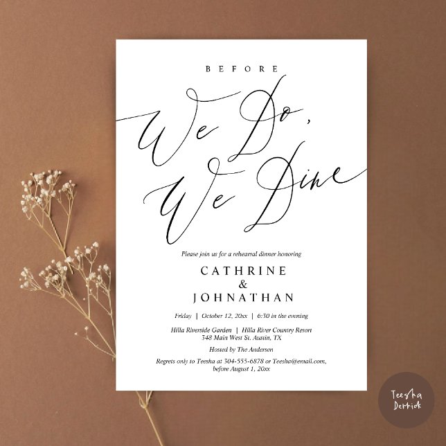 Before we do, we dine, Wedding Rehearsal Dinner Invitation (Before we do, we dine, modern romantic wedding rehearsal dinner invitation card, pdf, in Black White)