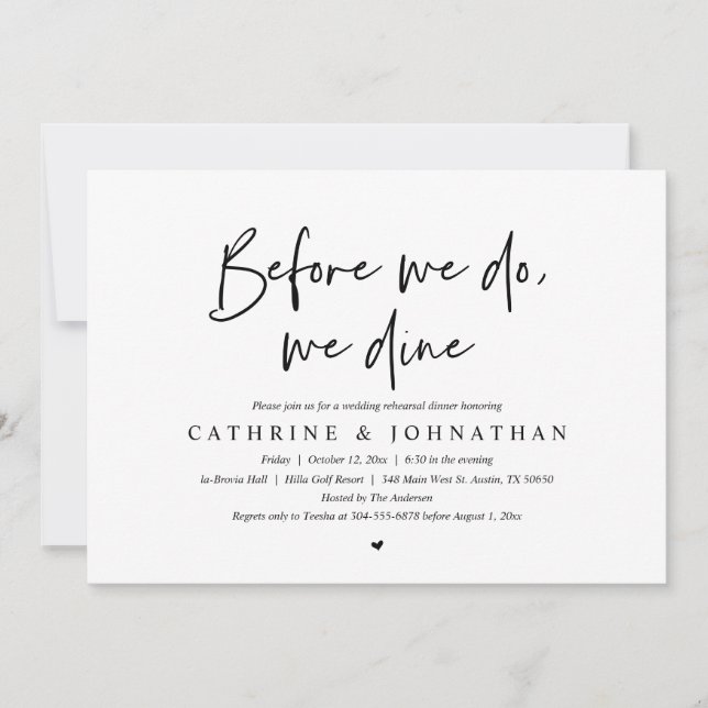 Before we do, we dine, Wedding Rehearsal Dinner Invitation (Front)