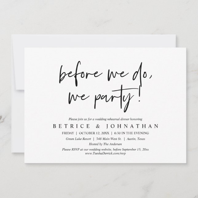 Before We Do, We Party, Wedding Rehearsal Dinner Invitation (Front)