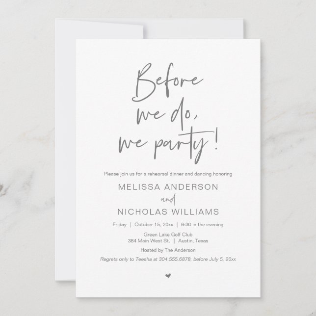 Before We Do, We Party, Wedding Rehearsal Dinner Invitation (Front)