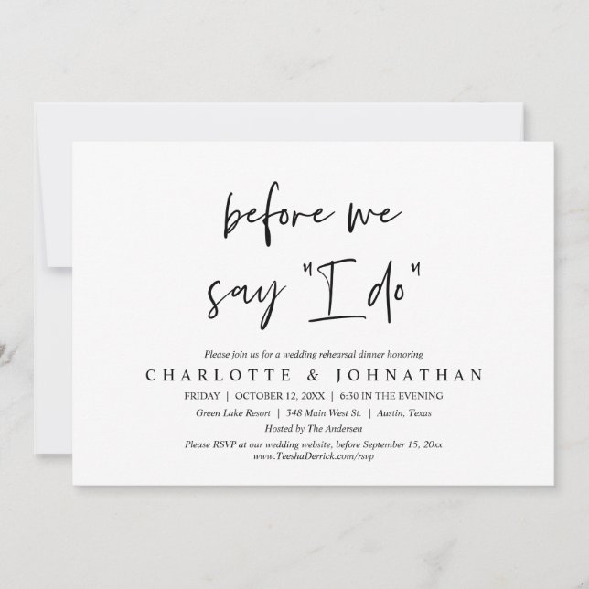 Before we say "I Do", Wedding Rehearsal Dinner Invitation (Front)