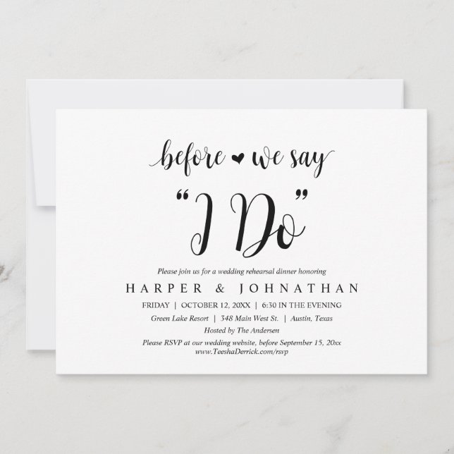 Before We Say "I Do", Wedding Rehearsal Dinner Invitation (Front)