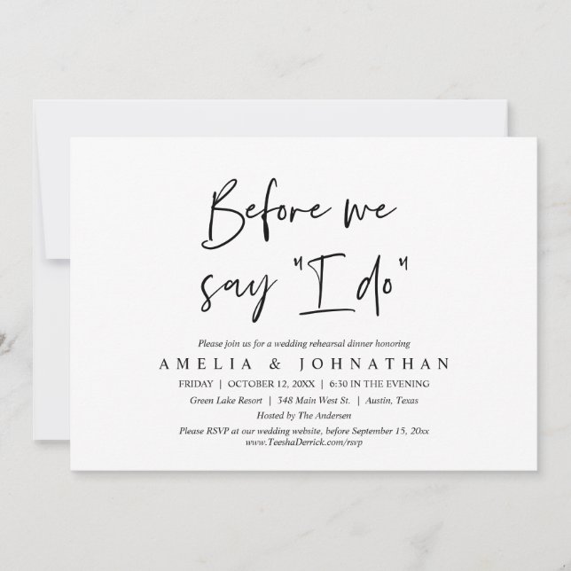 Before we say "I Do", Wedding Rehearsal Dinner Invitation (Front)