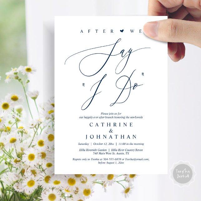Before we say "I Do", Wedding Rehearsal Dinner Invitation (Before we say "I Do", Wedding Brunch Invitation Card, PDF, Modern Romantic, in Navy Blue)