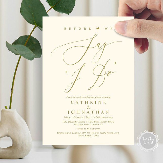 Before we say "I Do", Wedding Rehearsal Dinner Invitation (Before We Say "I Do", Wedding Rehearsal Dinner Invitation Card, Digital PDF JPG, in Elegant Gold)