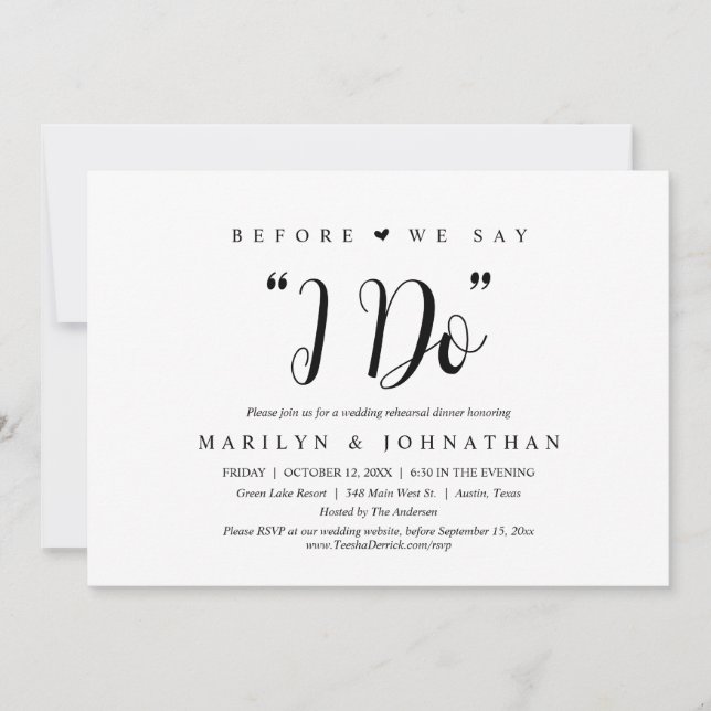 Before We Say "I Do", Wedding Rehearsal Dinner Invitation (Front)