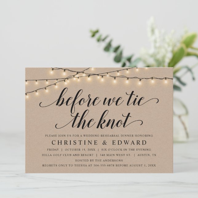 Before we tie the knot, Wedding Rehearsal, Kraft Invitation (Standing Front)
