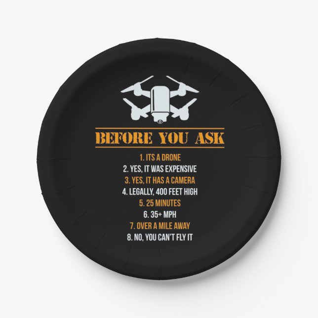 Before You Ask Drone Pilot Paper Plates (Front)