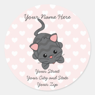 Begging Kitty  with Hearts Classic Round Sticker
