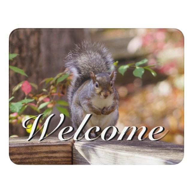 Begging Squirrel Welcome Door Sign (Contemporary Front)