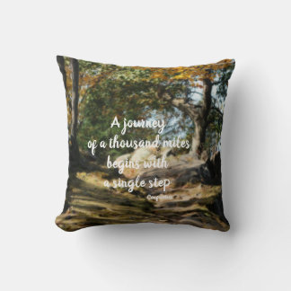Begin Inspirational Quote Woodland Path Throw Pillow