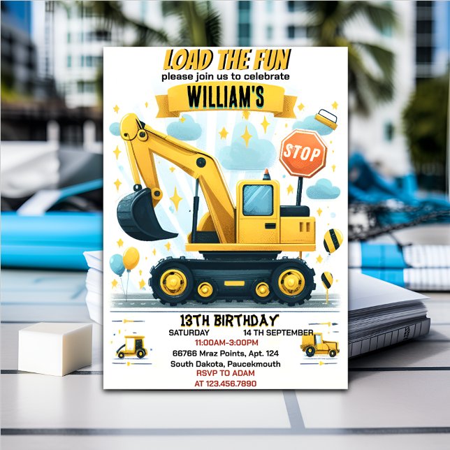 begin kids Simple construction trucks 5th birthday Invitation (Creator Uploaded)