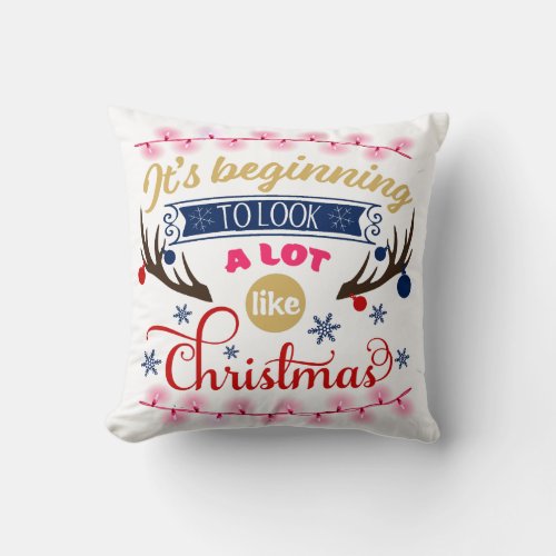 Beginning to Look a Lot Like Christmas Pink Throw Pillow