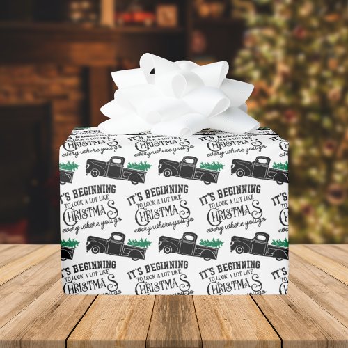 Beginning to Look Like Black Truck Christmas Wrapping Paper