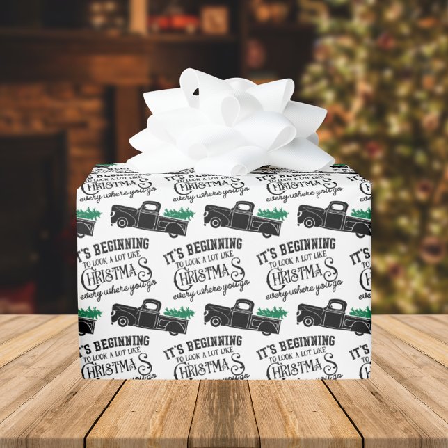 Beginning to Look Like Black Truck Christmas Wrapping Paper (Creator Uploaded)