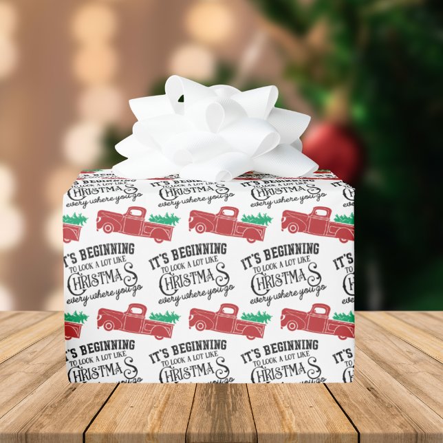Beginning to Look Like Red Truck Christmas Wrapping Paper (Creator Uploaded)
