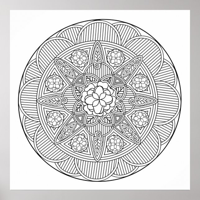 Begonia Flowers Flower Art Mandala Coloring Page Poster (Front)