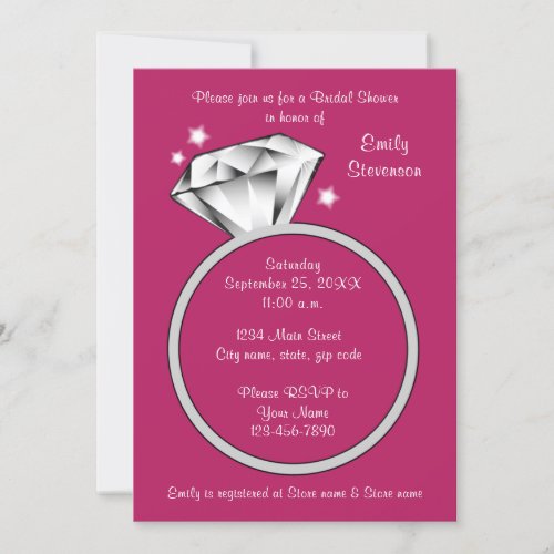 Begonia pink Diamond ring Bridal Shower  Invitatio Invitation