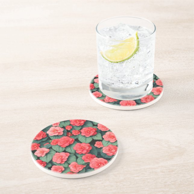 Begonia pink flowers  coaster (Side)