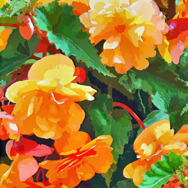 BEGONIAS CERAMIC TILE (A pretty watercolor of yellow and pink begonias. )