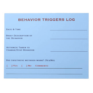 Behavior Triggers Log (Sky Blue) Notepad