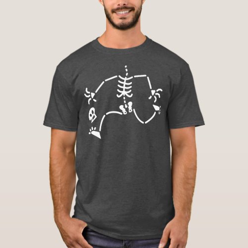 Beheaded skeleton in a hurry running after his own T_Shirt