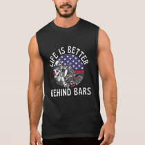Behind Bars Funny Motorcycle US Flag Sleeveless Shirt Behind Bars Funny Motorcycle US Flag Sleeveless Shirt