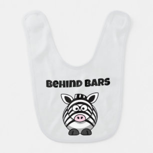 Behind Bars Zebra – Funny Cartoon Animal Pun Baby Bib