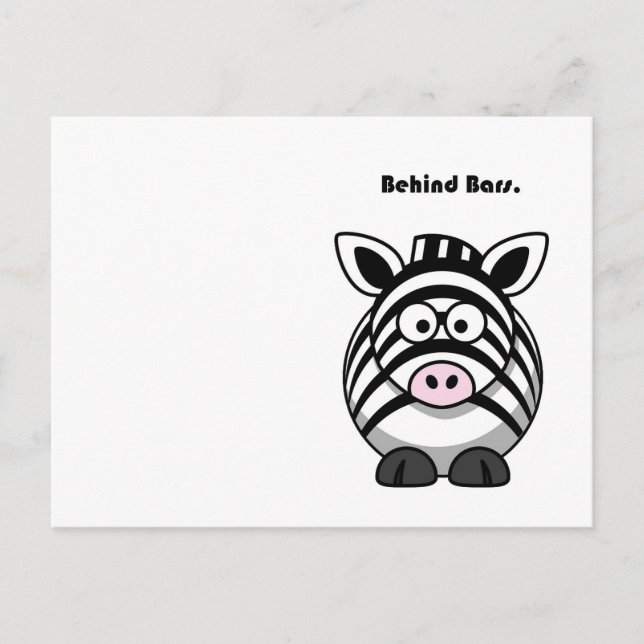 Behind Bars Zebra – Funny Cartoon Animal Pun Postcard (Front)